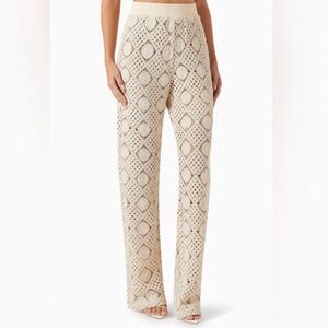 Andrea Iyamah Cream Crochet Wide-Leg Pants Cover Up Vacation Knit Small $310